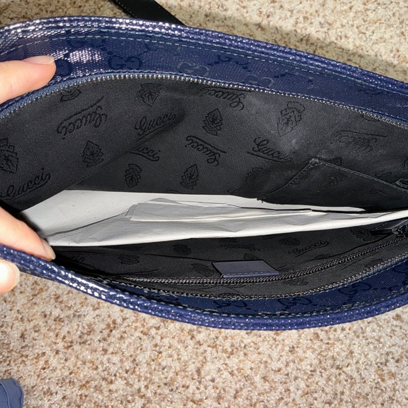 New Gucci Messenger Bag GG Prime 201446 Navy PVC Leather Crossbody Logo Flat No - Picture 3 of 5